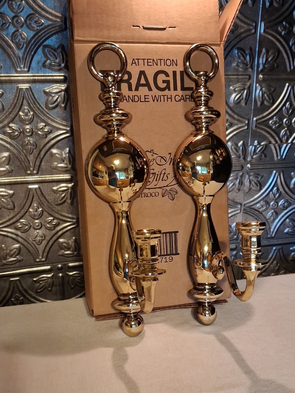 Home Interiors Polished Gold Wall Candle Sconces